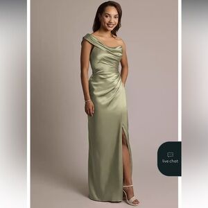 GALINA SIGNATURE One-Shoulder Sage Charmeuse Sheath Dress Size 8